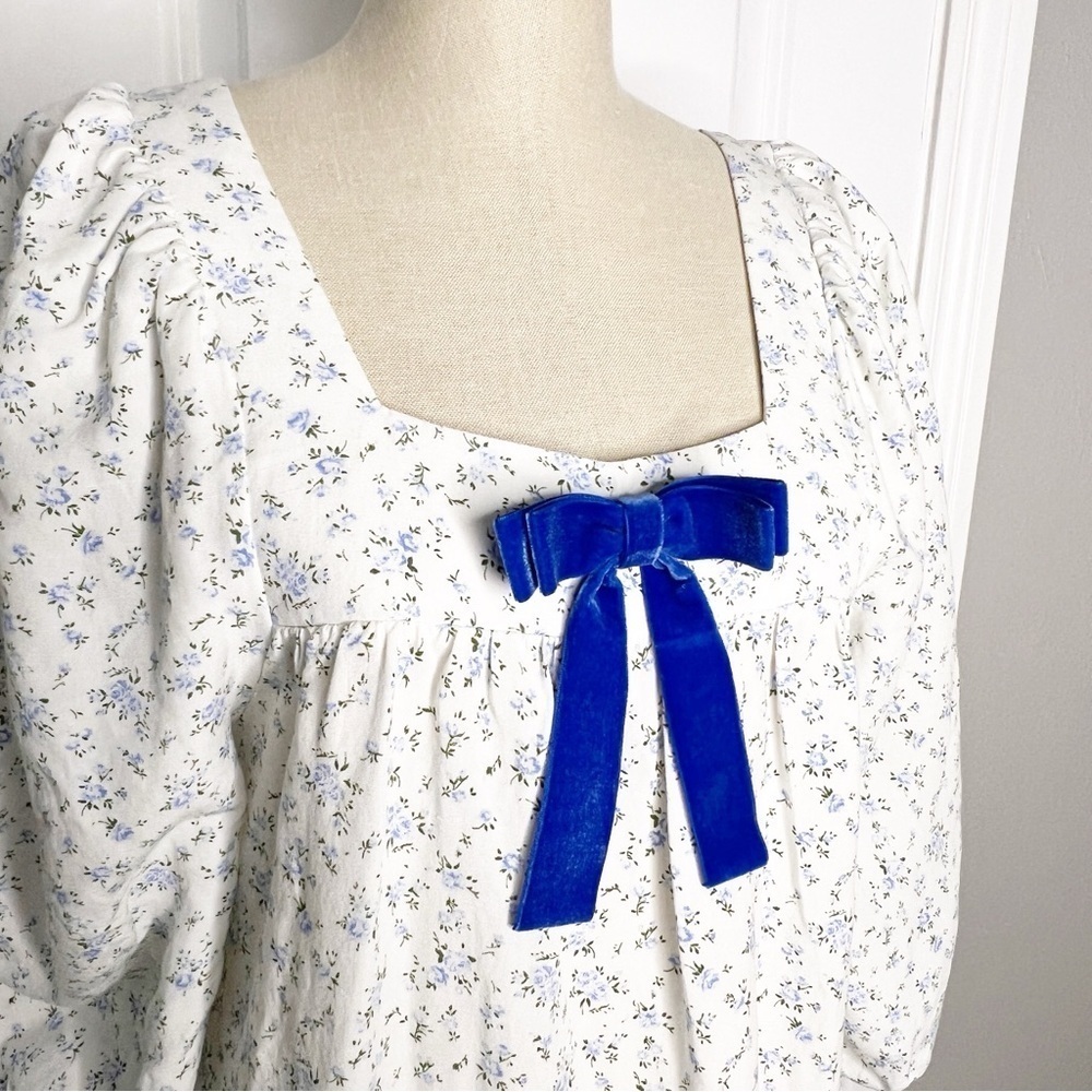 Taylor Tillman SJP Cecelia Dress White Floral Dress Blue Bow Size Small - Picture 4 of 12
